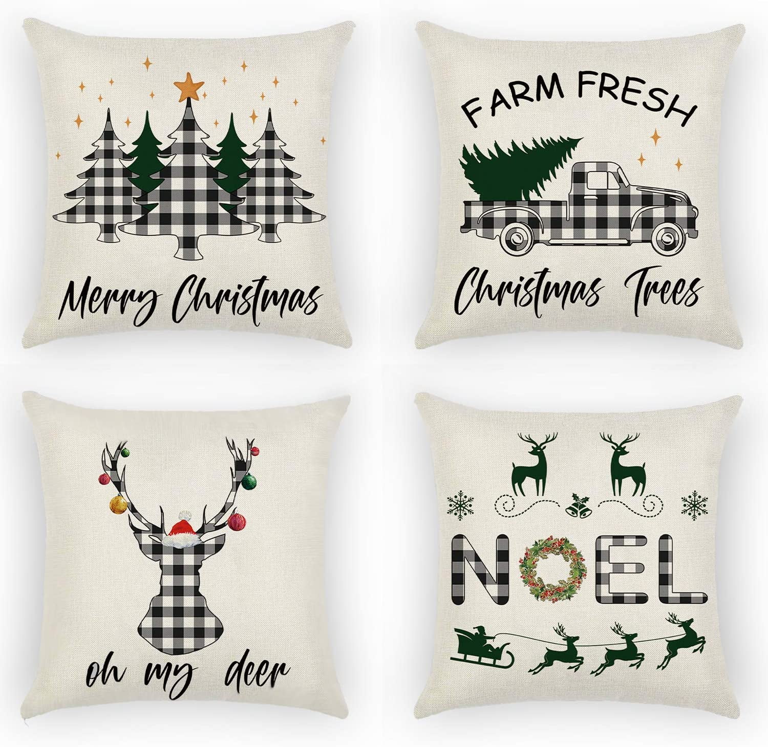 Rustic Farmhouse Cushion Cover Linen Noel Farms Christmas Pillow Case 18 x 18 in 