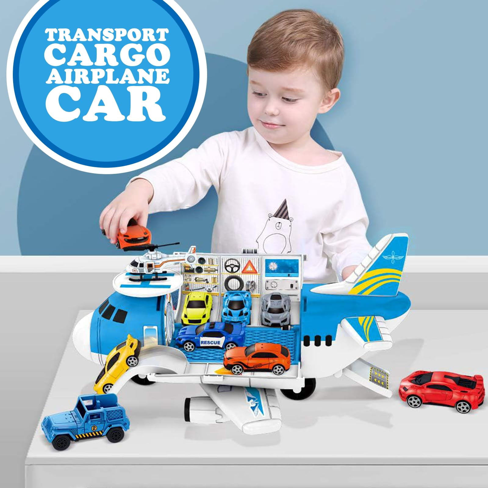 Airplane Toys for Toddlers 3 Years Old, Toy Airplane for Boys Age 4-7, Toys for 2 3 4 5 Years Old, Airplane Toy Set with 8 Mini Cars, Plane Toy for Birthday