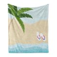 thumbnail image 1 of Graphic Beach Soft Flannel Fleece Throw Blanket, Summer Cartoon of Palm Tree and Flip Flops on Sandy Ocean Coast Print, Cozy Plush for Indoor and Outdoor Use, 60" x 80", Multicolor, by Ambesonne, 1 of 5