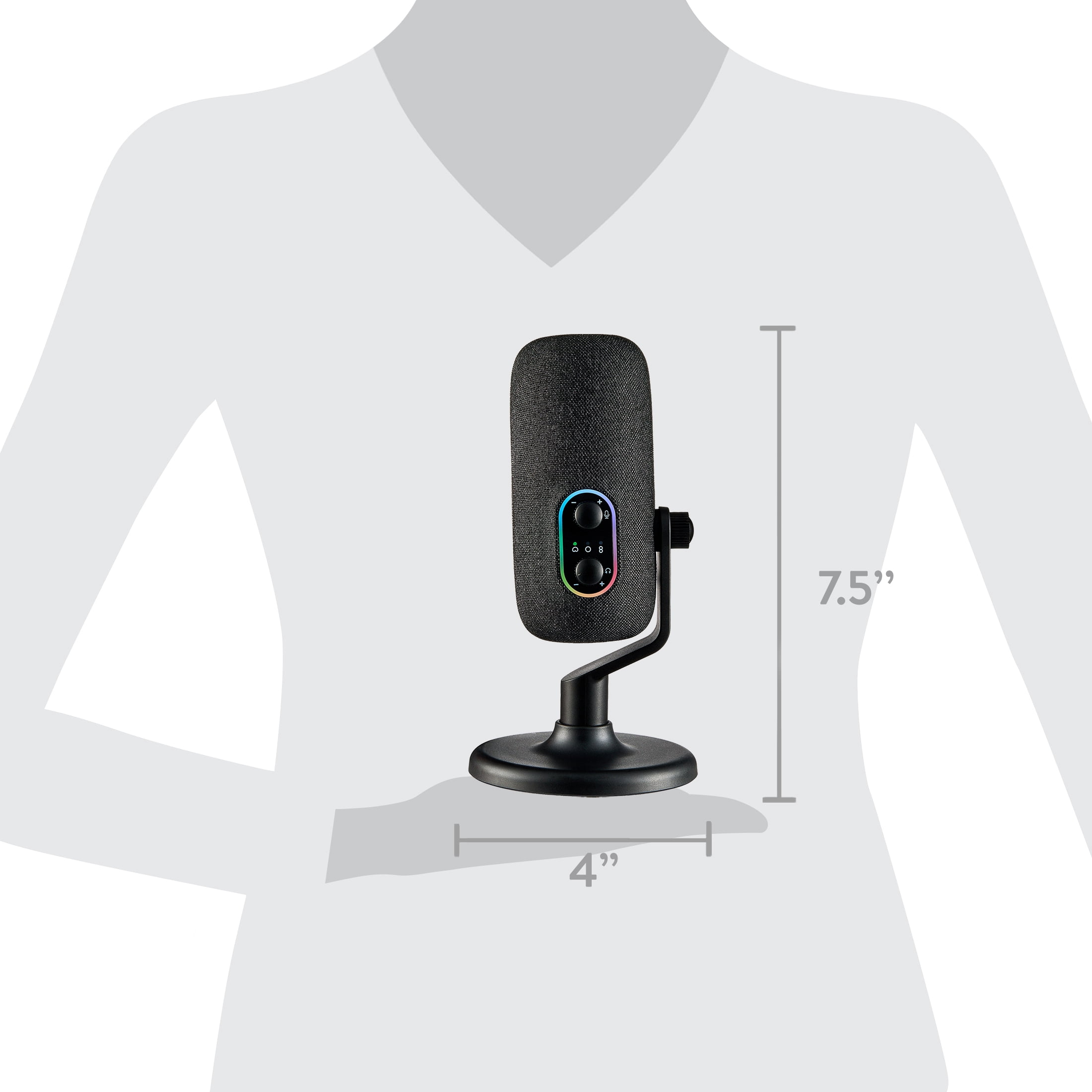 onn USB Tri-Pattern Microphone with Volume/Mute Controls and 3.5mm Headphone Jack, Black