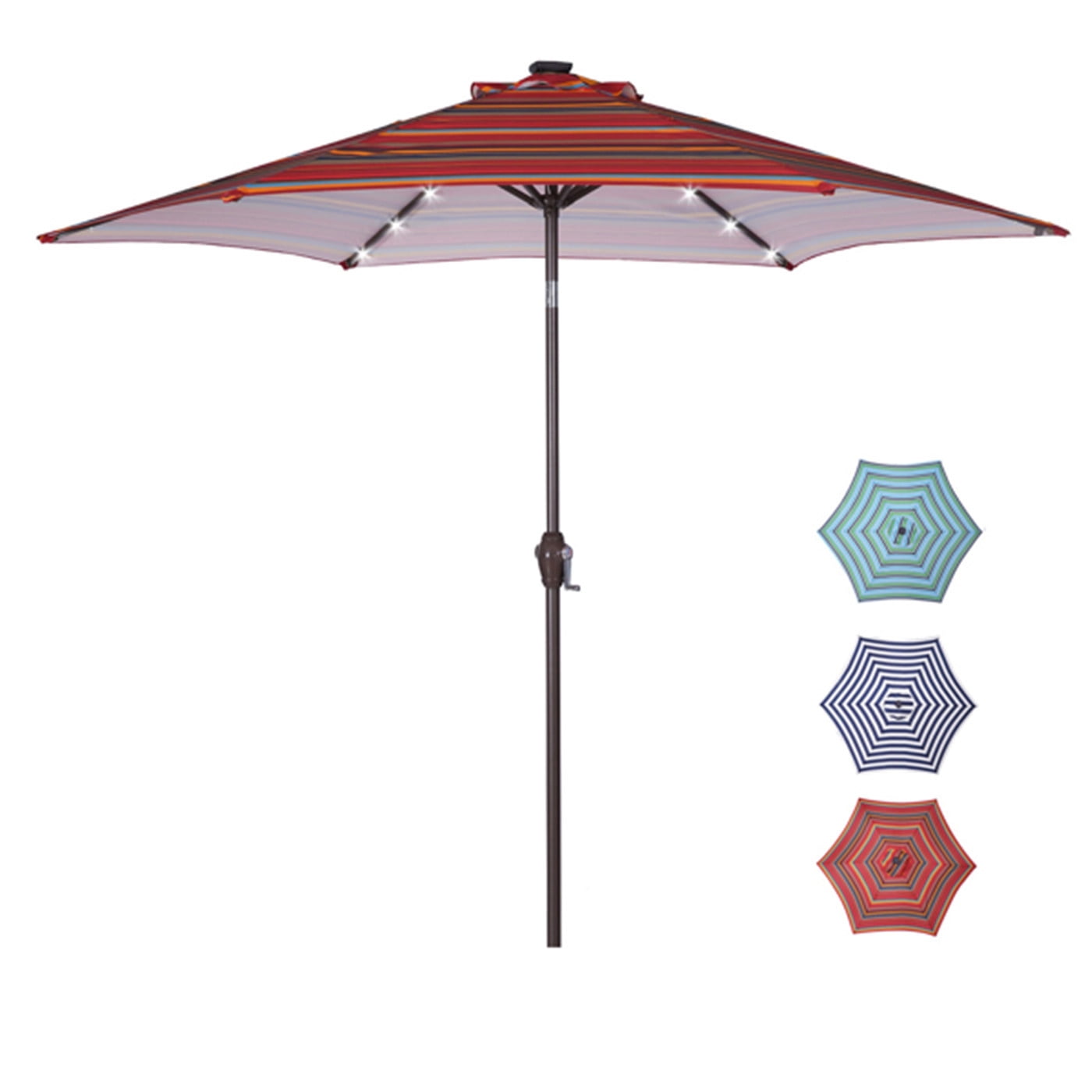 Outdoor Patio 8.7-Feet Market Table Umbrella with Push Button Tilt and Crank, Red Stripes With 24 LED Lights, Outdoor Umbrella for Garden, Deck, Backyard, Pool and Beach, Red striped