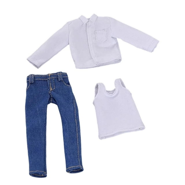 Figura masculina a escala 1/12, ropa, chaleco, camisa y jeans, accesorios, ropa clásica para hombre. Blanco