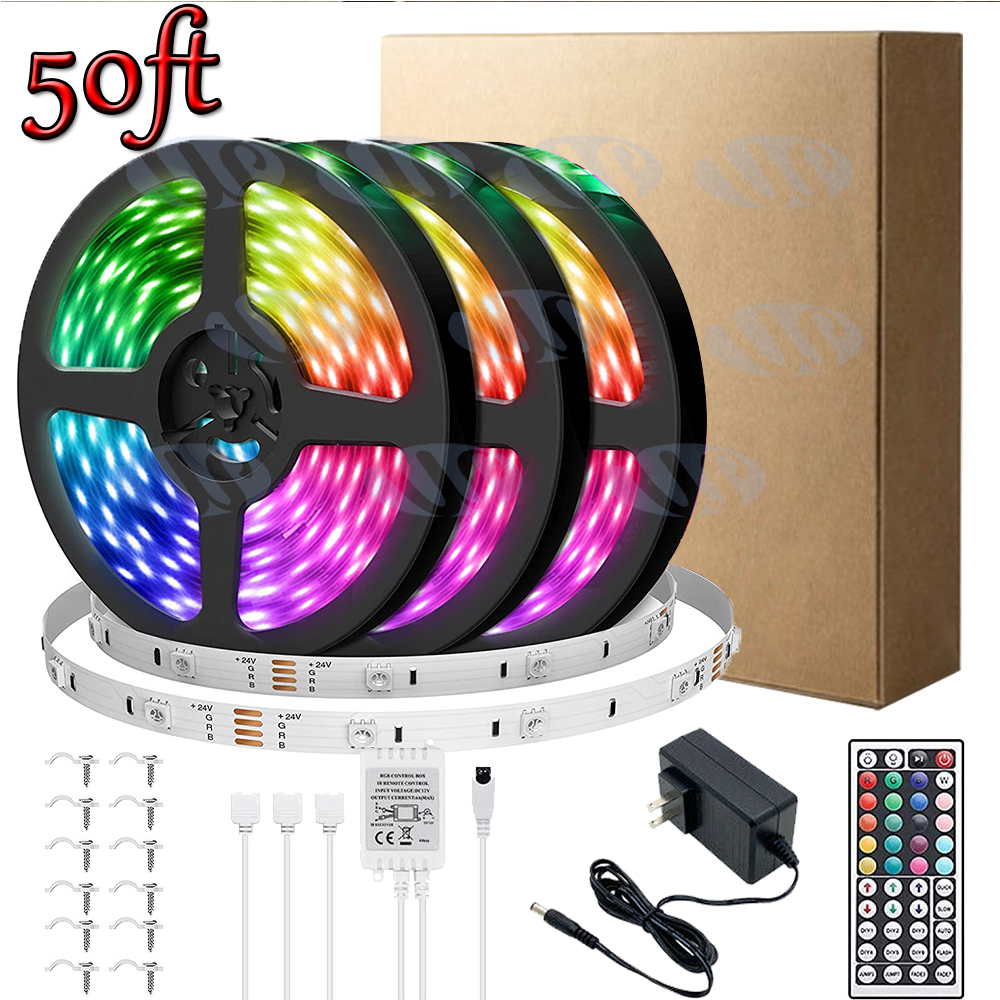 50FT-16FT LED Strip Lights 3528RGB Remote Control DC Kit For Room Home Party TV 