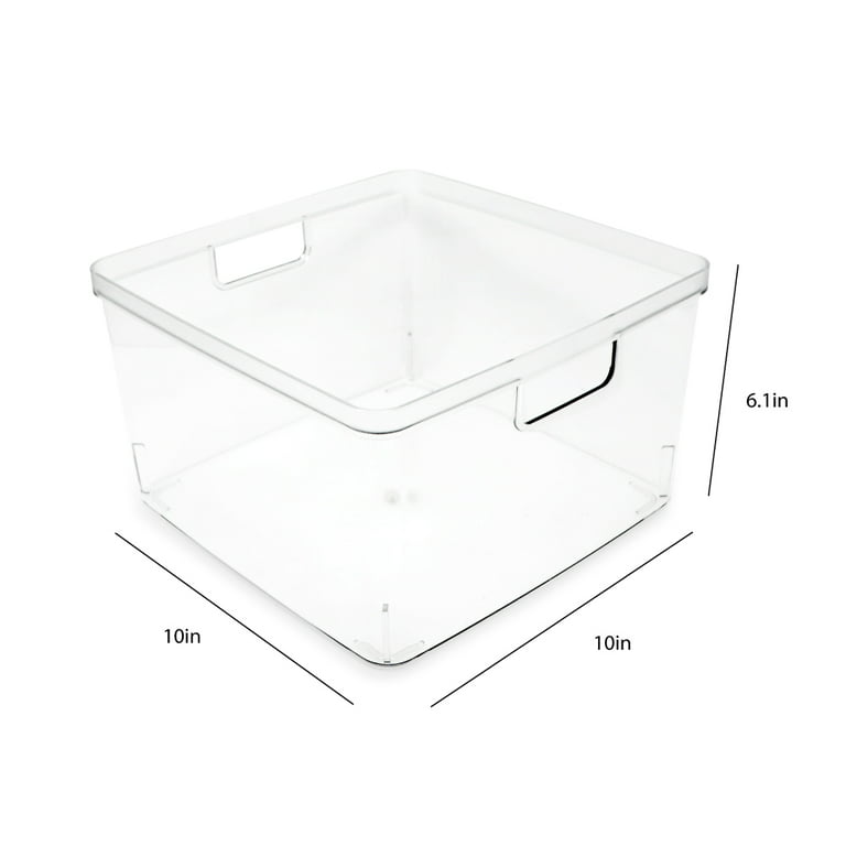 Isaac Jacobs 2-Pack Square Clear Plastic Storage Bins with Cutout Handles,  Food Safe/BPA Free