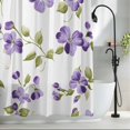 thumbnail image 2 of Green Leaves Fabric Shower Curtain Purple Flowers Washable Shower Curtains for Bathroom, Waterproof Bath Curtain with Hooks Home Decor 36x72in, 2 of 8