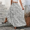 thumbnail image 4 of LWavelet Women Floral Print Tiered Maxi Skirt Elastic Drawstring Waist Boho Long Skirt White XL, 4 of 4