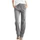thumbnail image 3 of Pantalones de lino de algodón para mujer Pantalones casuales de cintura elástica pantalones de pierna recta 2024 con cordón sueltos y cómodos pantalones palazzo con bolsillos, 3 of 5