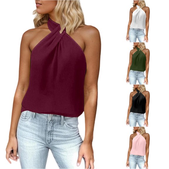 Women's Fashion Solid Color Sleeveless Neck Tops Casual Basic Staple Tee for All Seasons Pair With Jeans Shirts for Summer Women Athletic Top Women Womens Long Sleeve Cold Gear