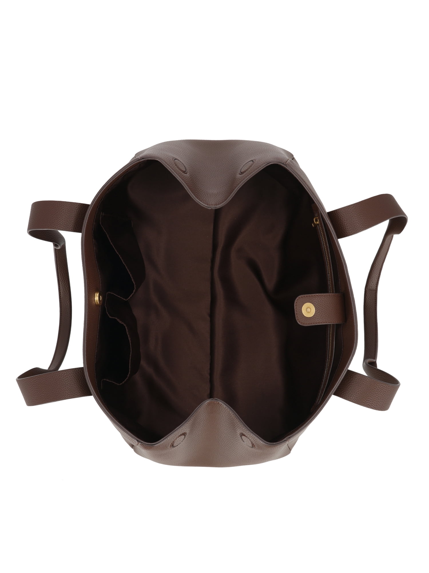 Free Assembly Women's Faux Leather Work Tote Handbag, Chocolate