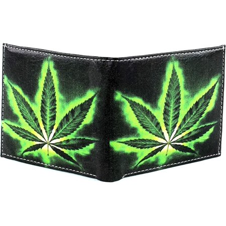 Men's Wallet Leather Impressions Vegan Print Wallet, Gift Box, Bifold Case, 2ID Windows & 7Card Holders, Slim & Light Weight, for Men, Stylish Cover(Marijuana Leaf)
