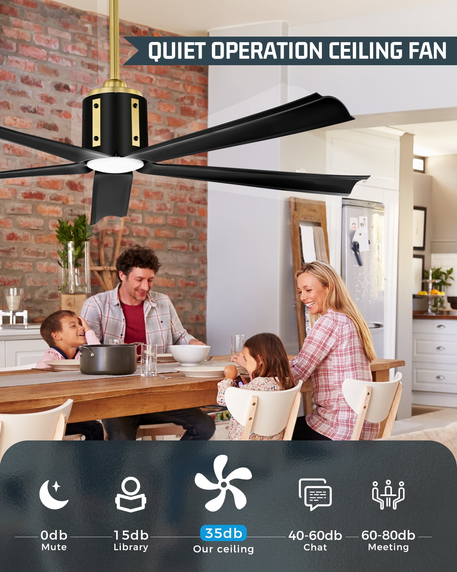 Ltmate 60 Inch Ceiling Fans with Lights and Remote, Black and Gold Ceiling Fans with Alexa Google Voice Control, 3 Color Temperatures and Quiet Reversible DC Motor