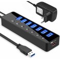 thumbnail image 1 of Usb Hub Active 3.0 With Power Supply, 7 Ports Usb 3.0 Hub Active Data Hub With Switch And 1 Intelligent Charging Port, 1 of 7
