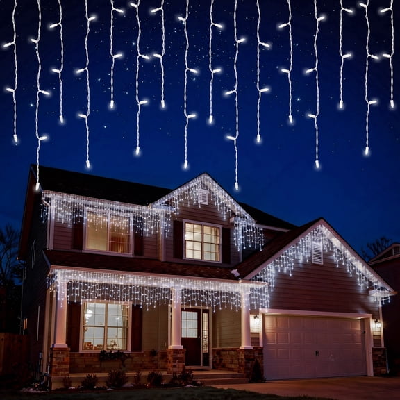 Beatineon 70-Light 7ft LED Icicle String Lights, Full Twinkle Effect, White LED with Clear Bulbs – 15 Varying Drops, IP68 Waterproof, Connectable 15 Sets, Indoor/Outdoor Use, ETL Listed