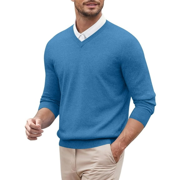 GBSYEWXS Men Pullover Sweaters Daily Wear Long Sleeve Collared Pullover Solid Color Fashion Blue Sweater