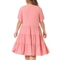 thumbnail image 4 of DARING DIVA Plus Size Button Down V Neck Tiered Chambray Dress 1X Pink, 4 of 6