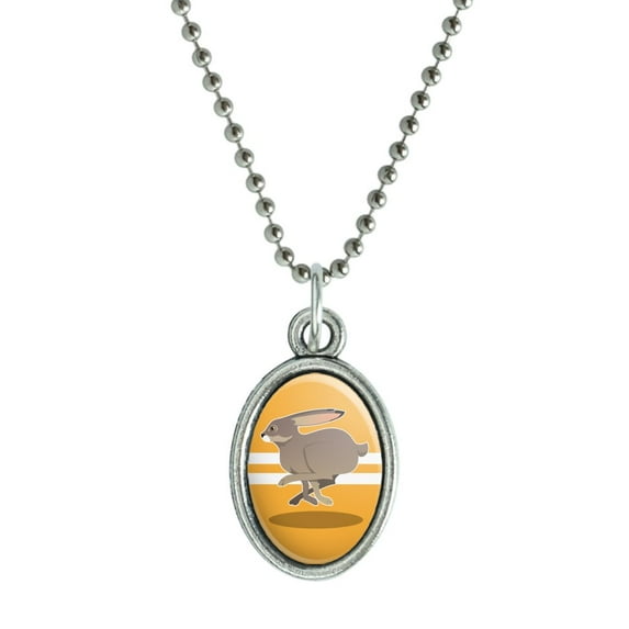 Jackrabbit Running Racing Antiqued Oval Charm Pendant with Chain