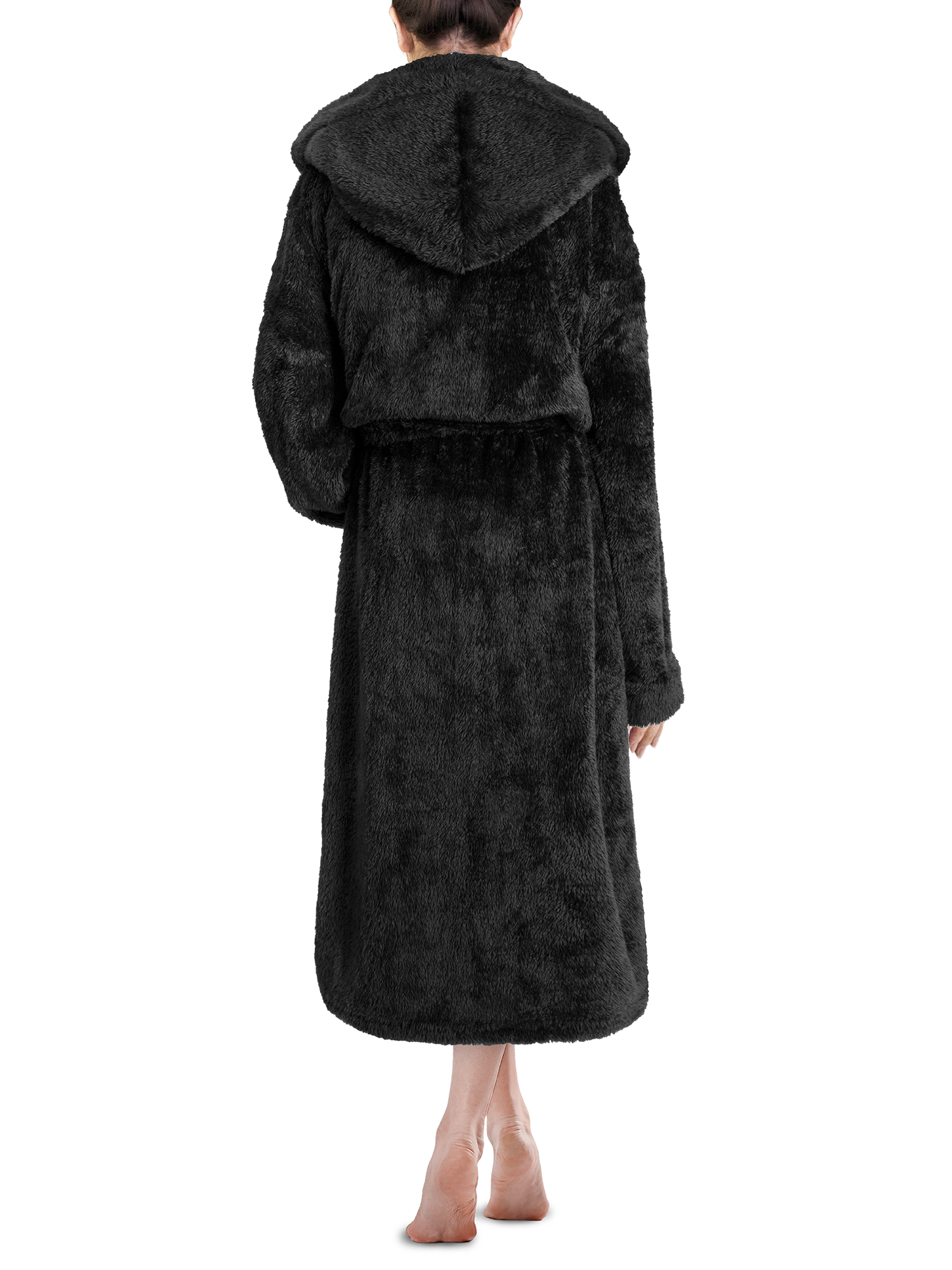 PAVILIA Women Hooded Plush Soft Robe | Fluffy Warm Fleece Sherpa Shaggy Bathrobe (L/XL, Black) - image 2 of 7