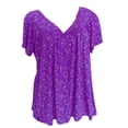 thumbnail image 2 of QLEICOM Women's Plus Size V-neck Short Sleeve Henley Shirts Buttons Up Pleated Blouse Tunic Tops, Oversize Floral Print Shirts, Loose Tanks Tees Blouses Fit S-5XL on Clearance, 2 of 3
