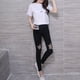 thumbnail image 1 of Pantalones de mujer Pantalones de malla con agujeros destruidos de verano Leggings delgados Pantalones lápiz, L seitruly AP001645-03, 1 of 7