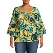 Terra and Sky Women's Plus Size Bell Sleeve Smock Top