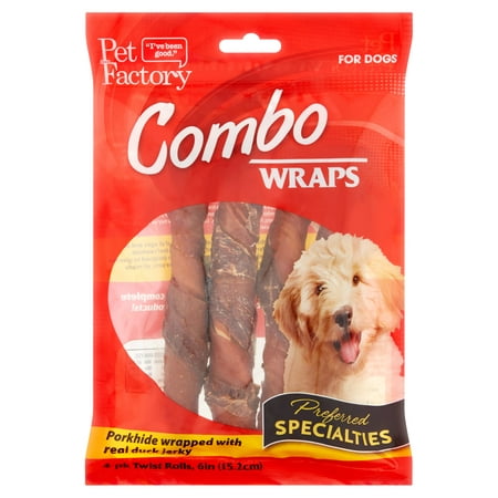 Pet Factory Combo Wraps Porkhide Wrapped with Real Duck Jerky Twist Rolls for Dogs, 4 (Best Type Of Duck For Pet)