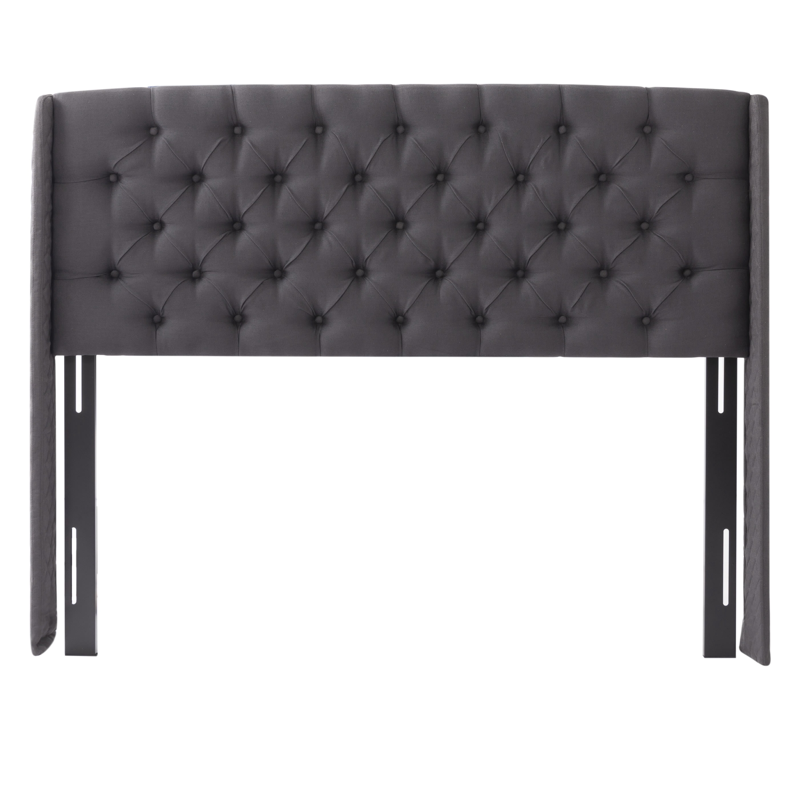 Gewnee King Size Headboard, Linen Upholstered Button Tufted Wingback, Adjustable Height for Bedroom, Dark Gray