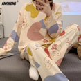 thumbnail image 3 of Vêtements de Printemps Automne pour Femmes Coton Manches Longues Vêtements de Nuit Décontractés Ensembles de Pyjamas Complets pour Femmes 2 Pcs Vêtements de Maison, 3 of 7