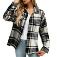 thumbnail image 2 of Women's Plaid Shirt Jackets Front Button Down Cardigans Outewears Fall Leisure Loose Garment Plaid Blouses Long Sleeve Lapel Jacket Tops, 2 of 7