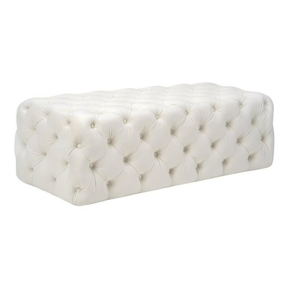 TOV Furniture Kaylee Ottomane Rembourrée en Velours Doux de 16,1 Po H, Blanc