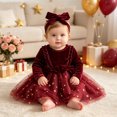 thumbnail image 3 of Baby Girls Long Sleeve Velvet Tulle Dress Set Star Print Skirt Ruffle Bow Detail with Matching Bow Headband, 3 of 6