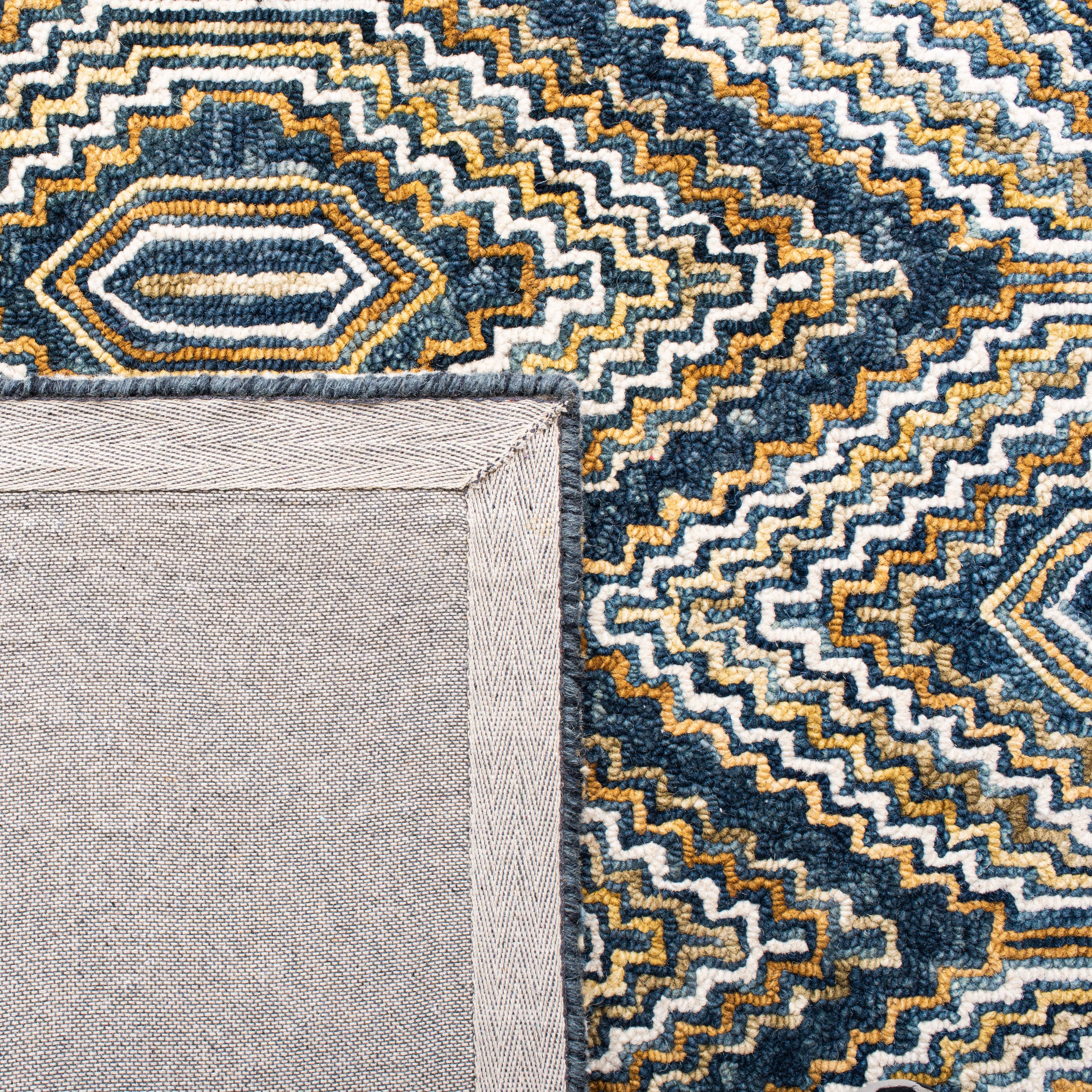 SAFAVIEH Aspen Sylvester Geometric Wool Area Rug, Blue/Gold, 7' x 7' Square