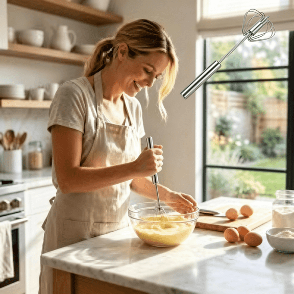 Semi Automatic Whisk Egg Whisks Mixer for Stirring, Blending, Whisking, & Beating Blender, Hand Push Mixer, 10.6 Inches