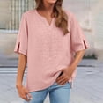 thumbnail image 2 of Bxsruta Cotton Linen Embroidered V Neck Blouse Casual Loose Short Sleeve Pullover Top for Women, 2 of 8