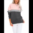 thumbnail image 2 of Sudadera Informal de Larga con Bloques de Color para Mujer, Cuello Redondo, Corte Holgado y Bolsillos. Rosa Negro S, 2 of 6