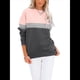 thumbnail image 2 of Sudadera Informal de Larga con Bloques de Color para Mujer, Cuello Redondo, Corte Holgado y Bolsillos. Rosa Negro M, 2 of 6