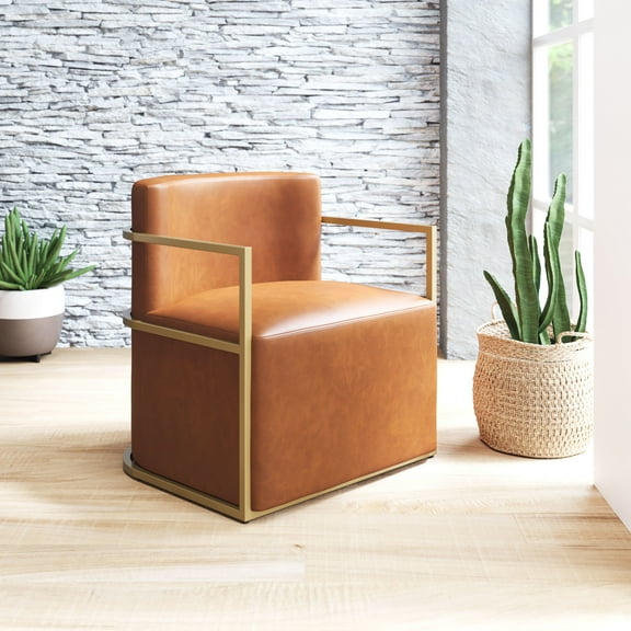 Xander Accent Chair Brown Accent Chair, Modern Style, Plush and durable faux leather fabric, Plywood, Indoor Living