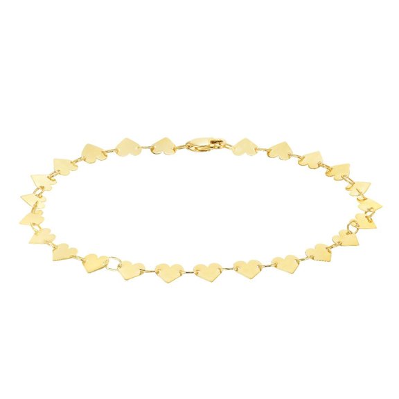 JewelStop 10k Yellow Gold Polished Finish 4.7mm Mirror Heart Chain Bracelet with Lobster Clasp - 7.25"