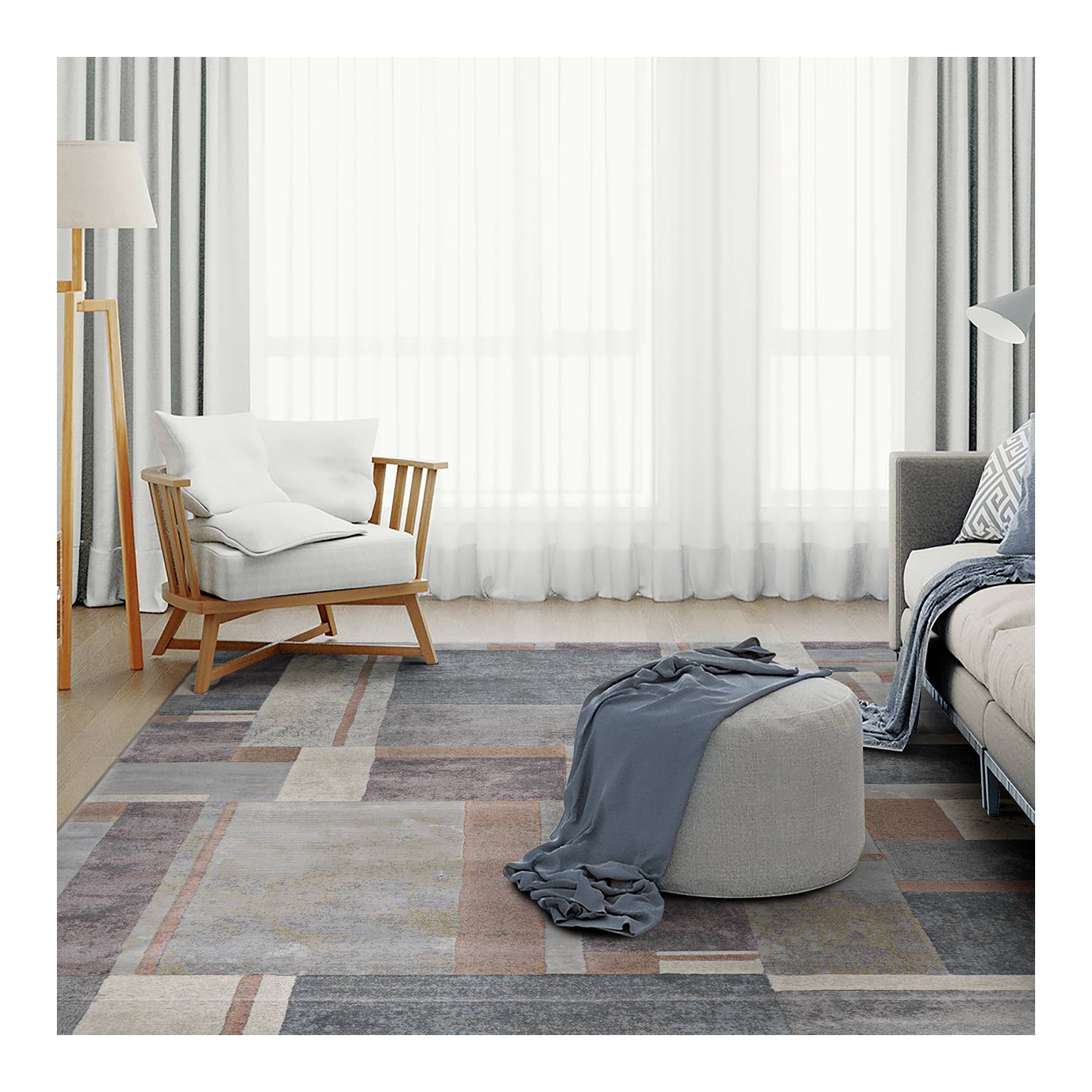 Couristan Easton Gambit Blocks 7'10" x 11'2" Stone-Multi Area Rug
