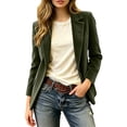 thumbnail image 4 of Women's Solid Color Corduroy Lapel Blazer Single Button Long Sleeve Outerwear Dual Flap Side Pockets Vertical Ribbed Texture Multi Neutral Shades for Street Outfits Casual Shopping Trips Army Green S, 4 of 9