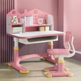 thumbnail image 3 of YNCE Kids Desk and Chair Set, Height Adjustable Children Study Desk, Golden Distance Preventing Myopia Design, Children Study Desk with Spacious Storage Drawer for Girls School Home Study Tool, 3 of 9