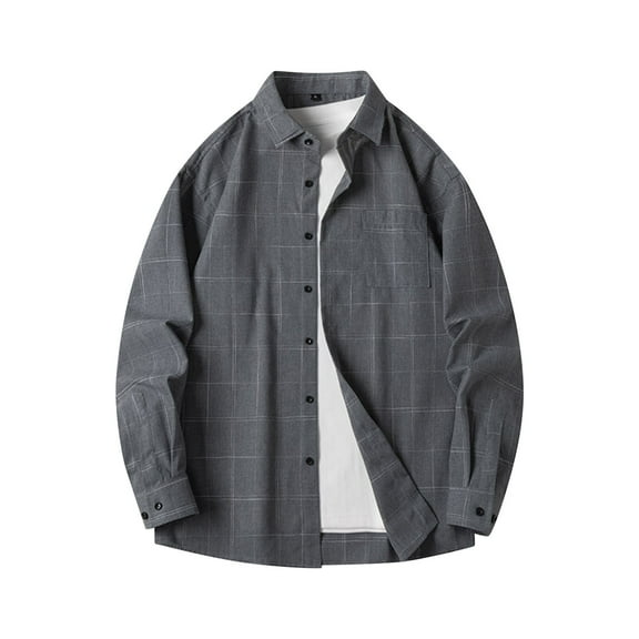 Ahabrexf T-Shirts for Men, Casual Fashion Plaid Turn Down Collar Button Long Sleeve Shirt