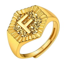KeyStyle 18K Gold Initial Ring Letters A-Z Rings for Women Adjustable Hexagon Gold Plated Rings for Valentine's Day Jewelry Gifts for Her, Letter F