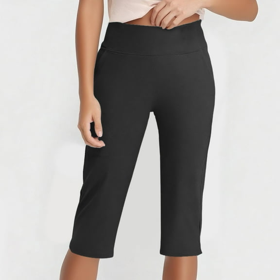 HongQid Capri Pants for Women High Waisted Yoga Leggings Straight Leg Athletic Cropped Work Pants