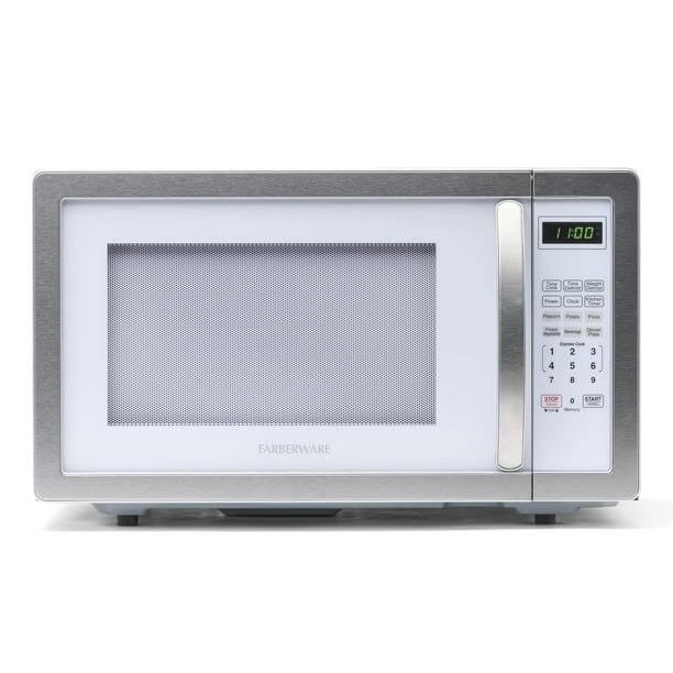 Farberware Microondas de encimera de 1000 vatios, 1,1 pies cúbicos - Horno microondas con iluminación LED y bloqueo para niños - Perfecto para apartamentos y dormitorios - Fácil de limpiar, blanco, pl