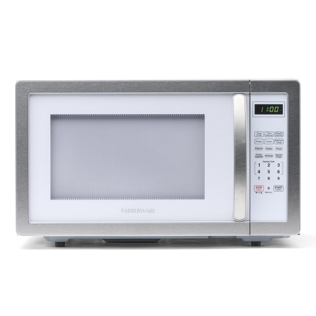 Farberware Microondas de encimera de 1000 vatios, 1,1 pies cúbicos - Horno microondas con iluminación LED y bloqueo para niños - Perfecto para apartamentos y dormitorios - Fácil de limpiar, blanco, pl