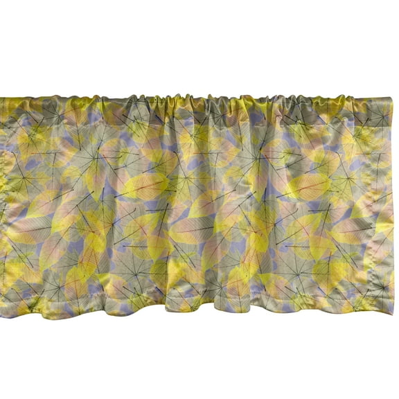 Ambesonne Autumn Window Valance, Fall Foliage Dry Leaves Art, 54" X 12", Ceil Blue Ecru