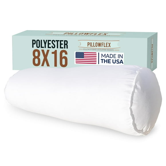 Pillowflex Bolster Pillow (8x16)- Round Roll Pillow Bolster Insert, Plush Polyester-Filled Insert for Decorative Shams, Odorless, Lint and Dust-Free Polyester Filling, No Lumps - (White)