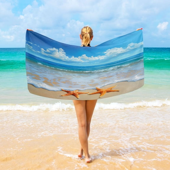 Ryvnso Sea Stars Beach Sky View Oversized Beach Towel Microfiber Bath Blankets Swimming Fitness 37" x 74"