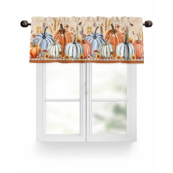 Boho Floral Fall Thanksgiving Kitchen Valances for Windows Orange Green Blue Pumpkins Valance Curtains for Kitchen /Living Room/Bedroom/ Bathroom Decor, 54"x18 " ,Rod Pocket 1 Panel,