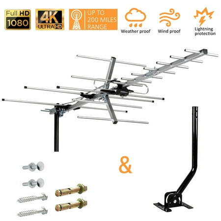 Over 200 Mile Range Outdoor Yagi Antenna TV Antenna for Clear Reception 4K 1080P HD UHF and VHF Signal with Mounting Pole